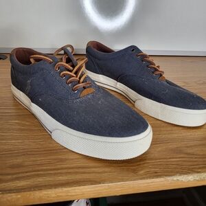 Polo by Ralph Lauren Vaughn Men’s Navy Canvas Sneakers with Tan Accents Size 11